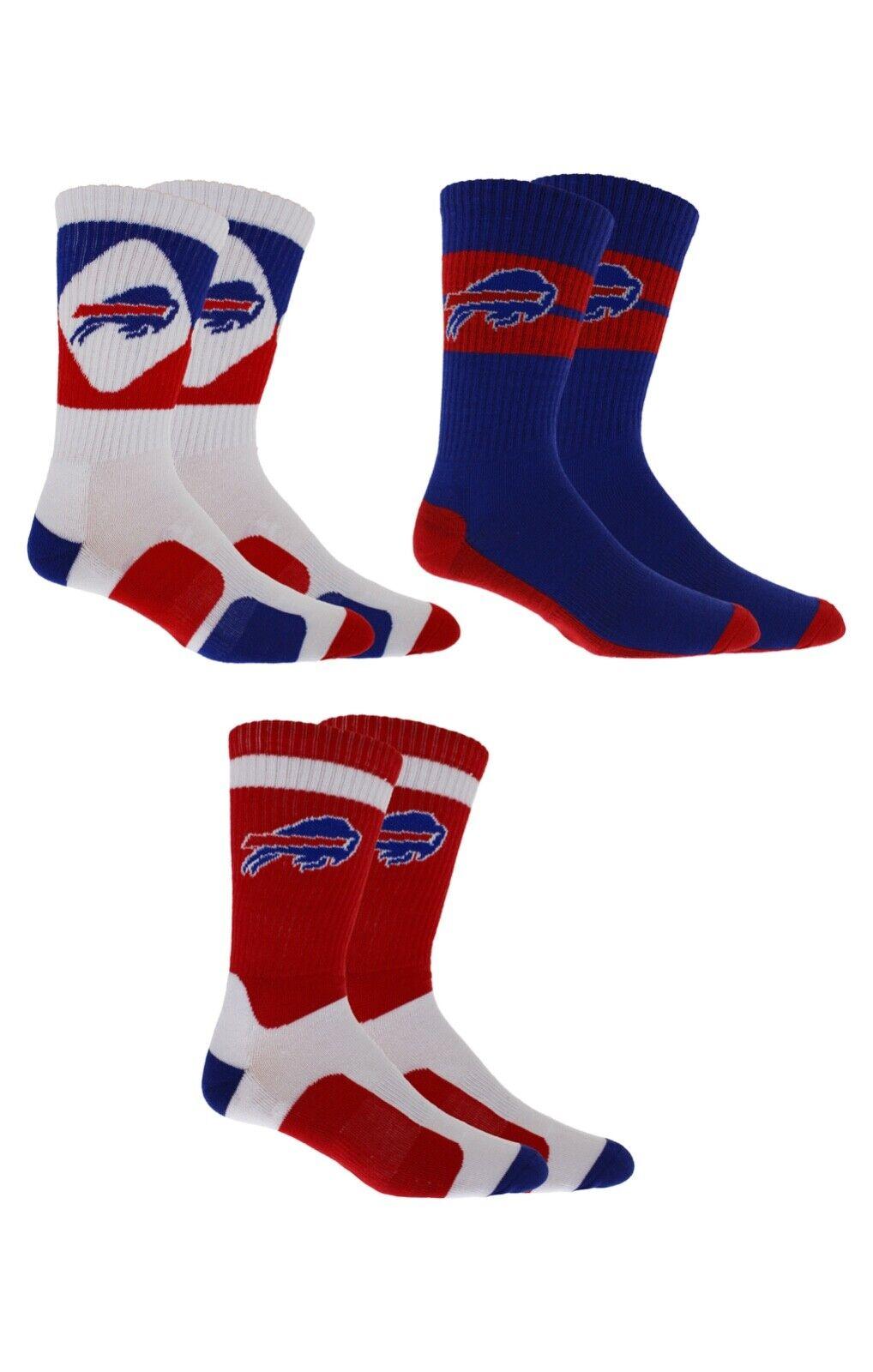 Buffalo Bills Socks 3 Pack Crew Length NFL Football