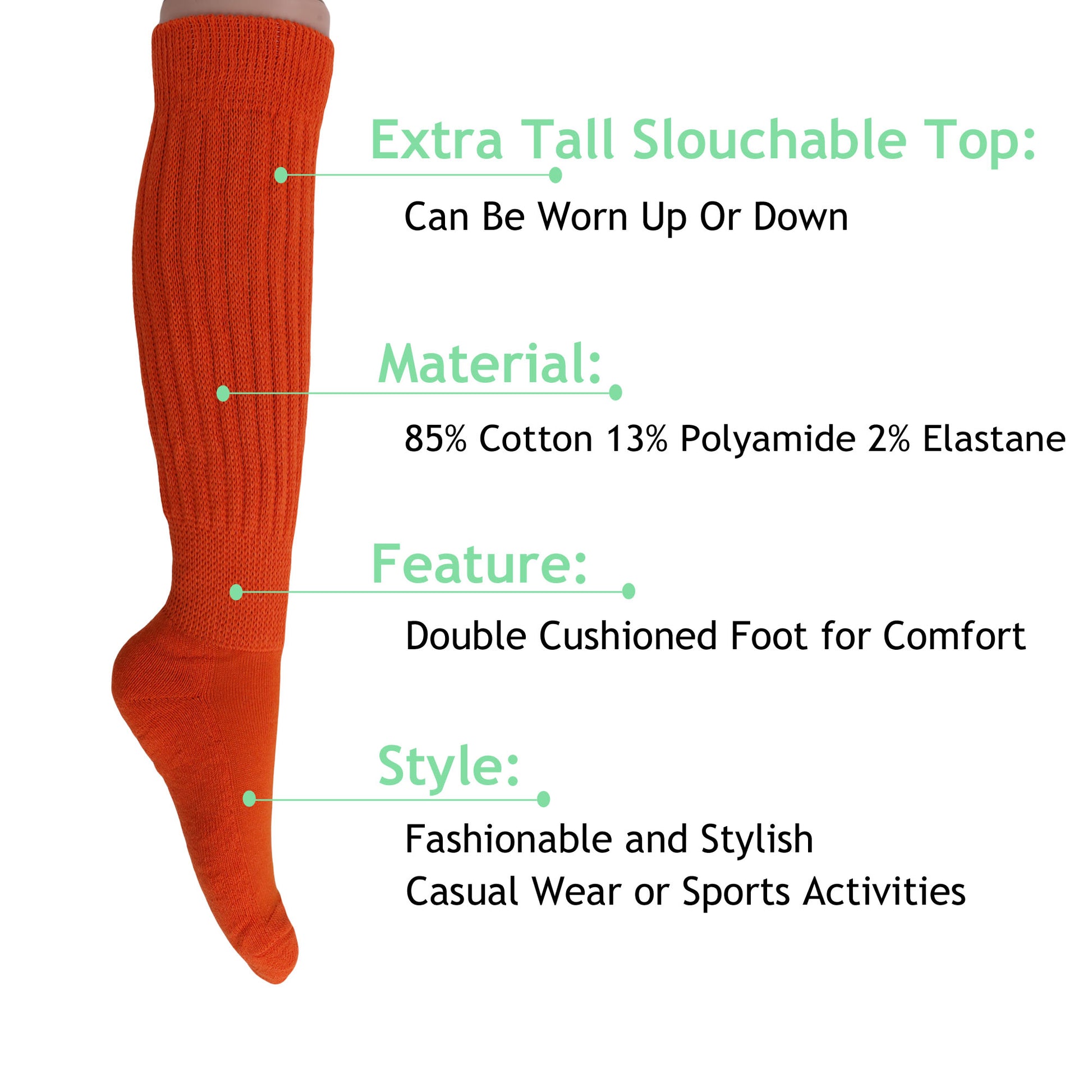 Orange Slouchy Scrunch Socks for Women Premium Cotton Boot Socks