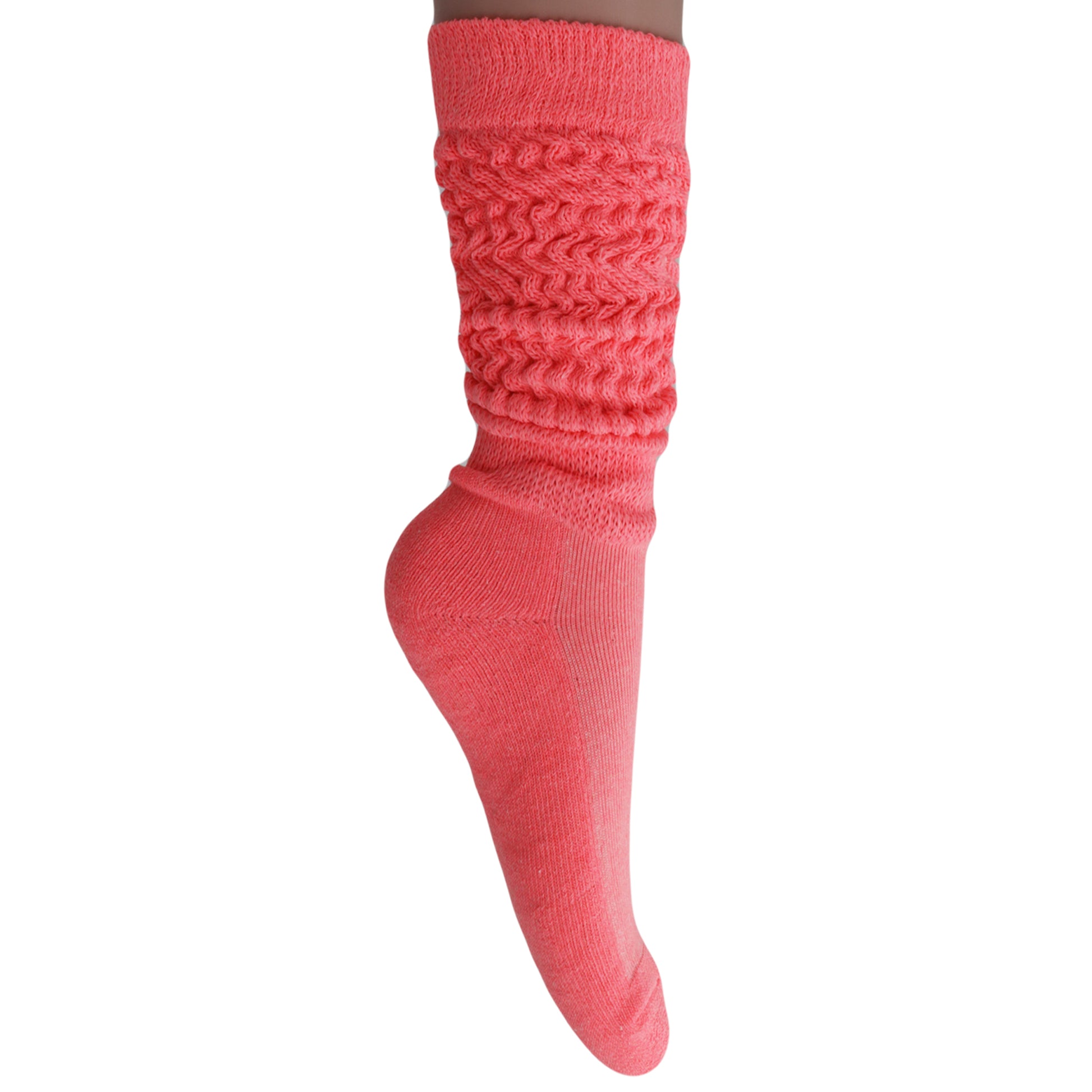 Neon Pink Slouch Socks for Women 80's Style Cotton Slouchy Knee Socks