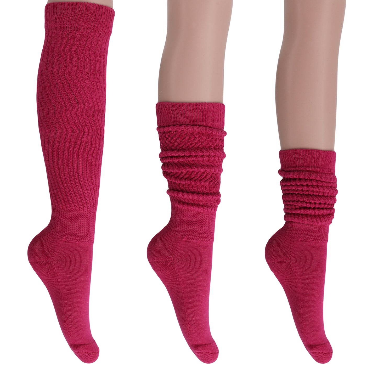 Fuchsia Slouch Socks for Women Boot Socks 2 Pairs Shoe Size 5 to 10