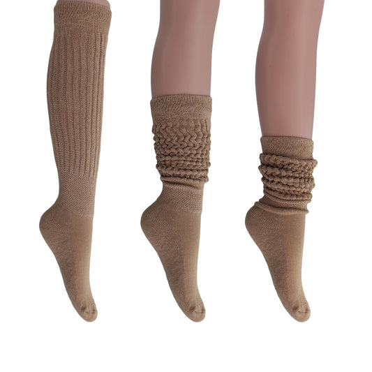 Beige Slouchy Scrunch Socks for Women Heavy Slouch Knee High Socks