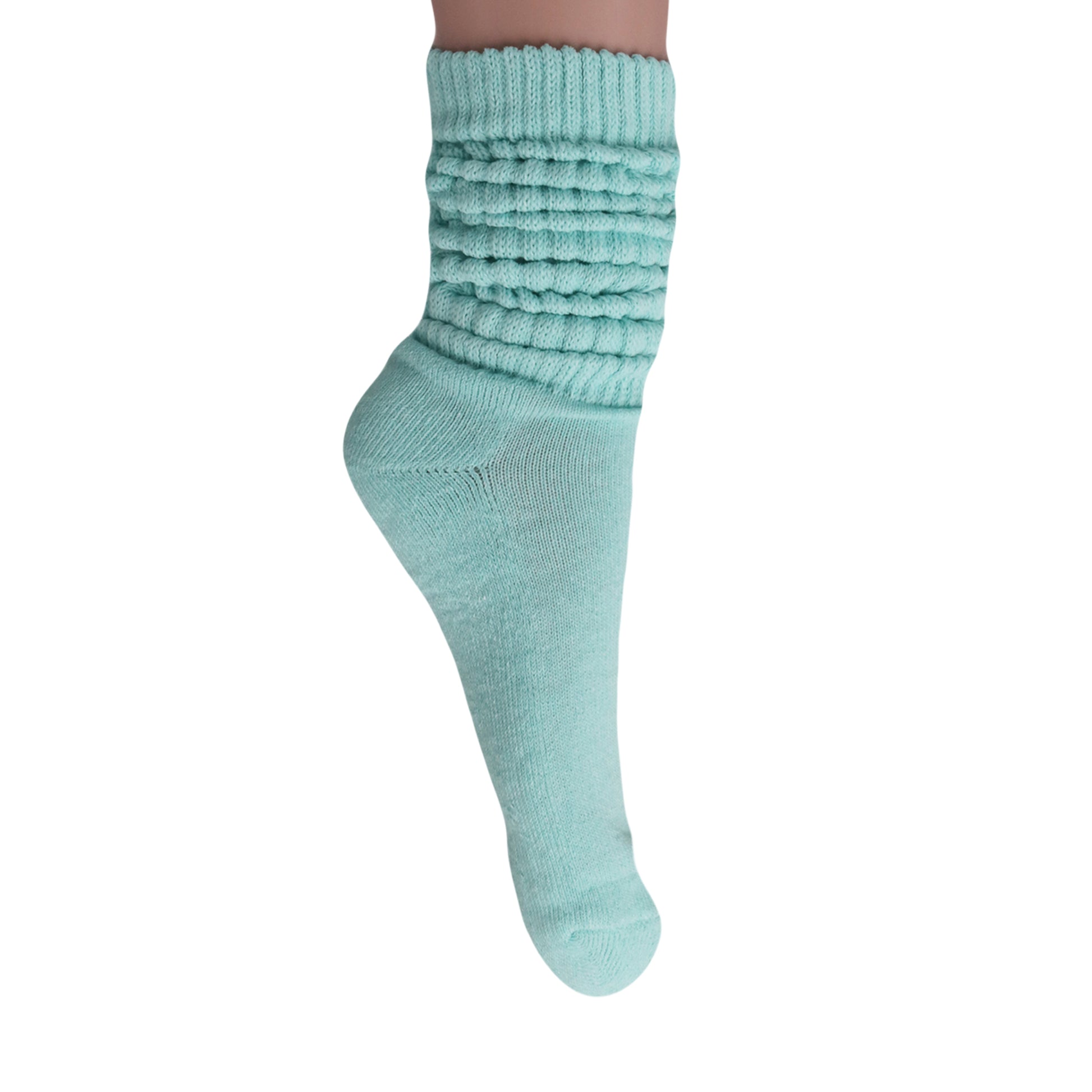 Mint Green Slouch Socks for Women Premium Cotton Knee High Boot Socks