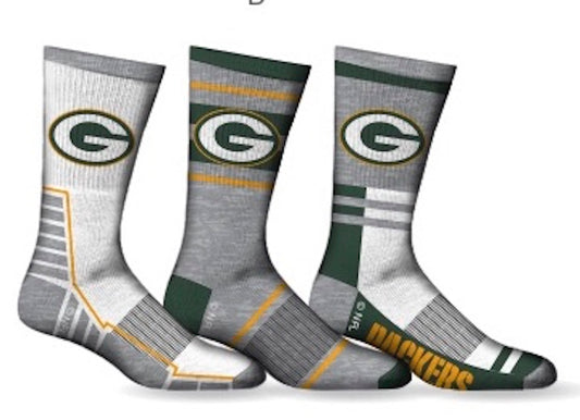 Green Bay Packers Socks 3 Pack Crew Length NFL Football MenClothes For Her Online Store