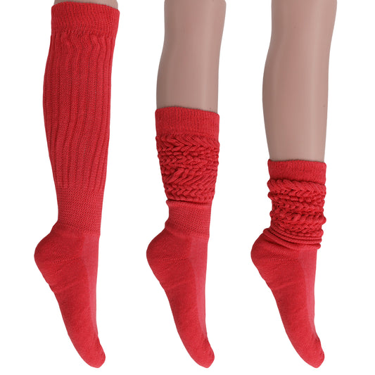 Rose Red Slouchy Scrunch Socks for Women Cotton Knee High Socks