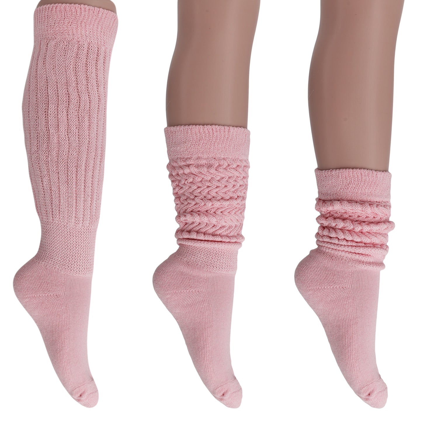 Pink Slouch Socks for Women Knee High Boot Long Cotton Scrunch Socks