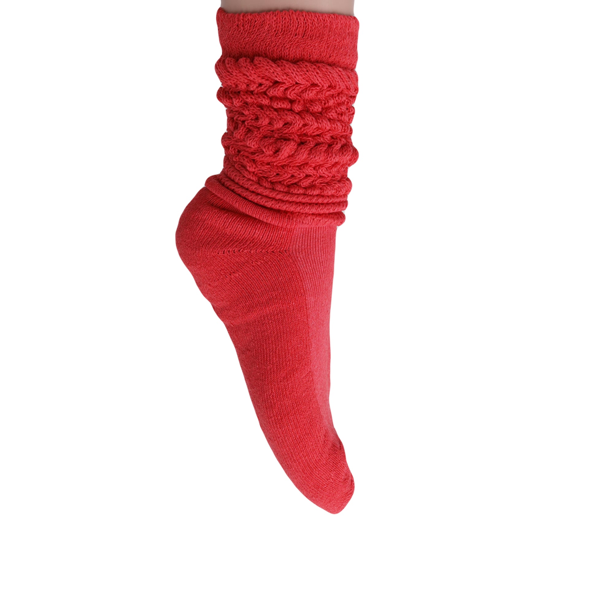 Rose Red Slouchy Scrunch Socks for Women Cotton Knee High Socks