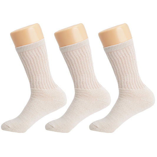 Ecru Cotton Crew Socks for Women Shoe Size 5 to 10 3 Pairs