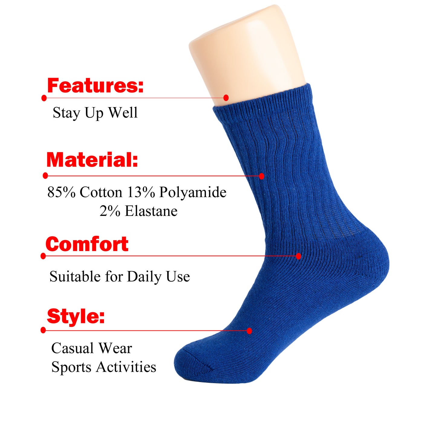 Royal Blue Crew Socks for Women Premium Cotton 3 Pairs