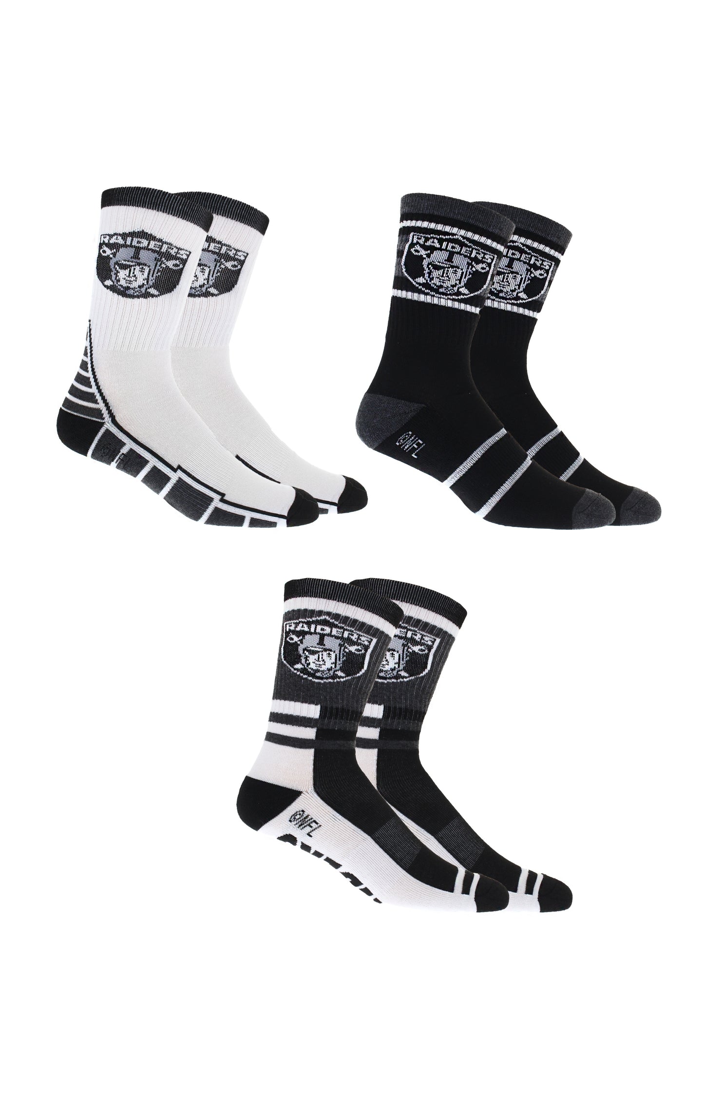 Las Vegas Raiders Socks 3 Pack Crew Length NFL Football