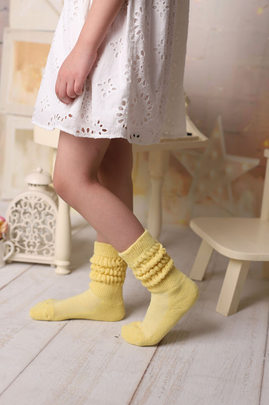 Yellow Kids Slouch Socks Knee High 1 Pair Scrunch Socks 3-15 Years OldClothes For Her Online Store