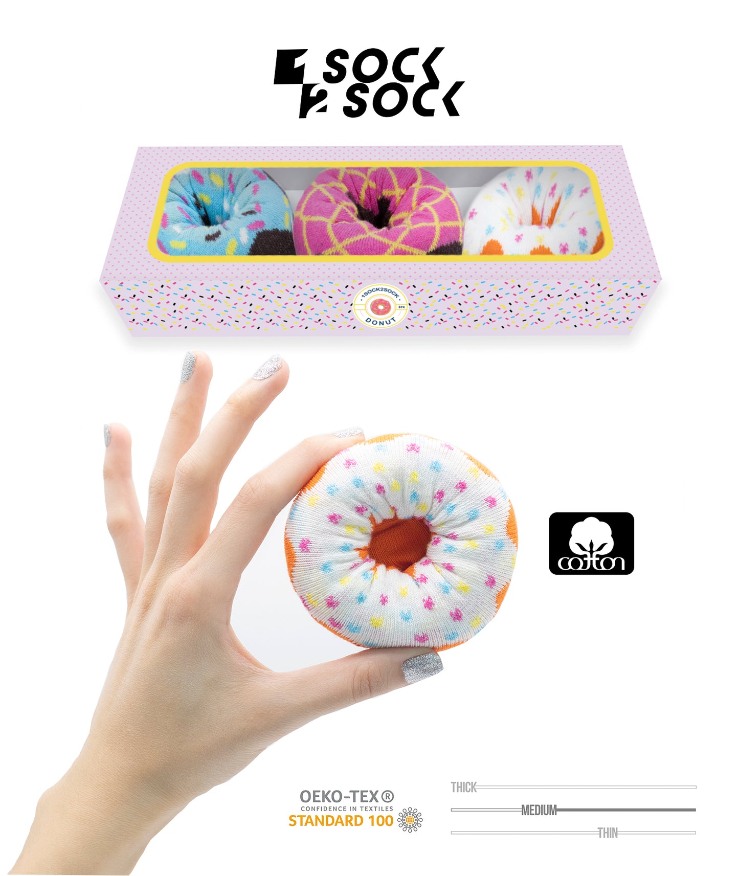 Women's Donut Socks Gift Box Colorful & Soft Cotton Crew Socks 3 pack