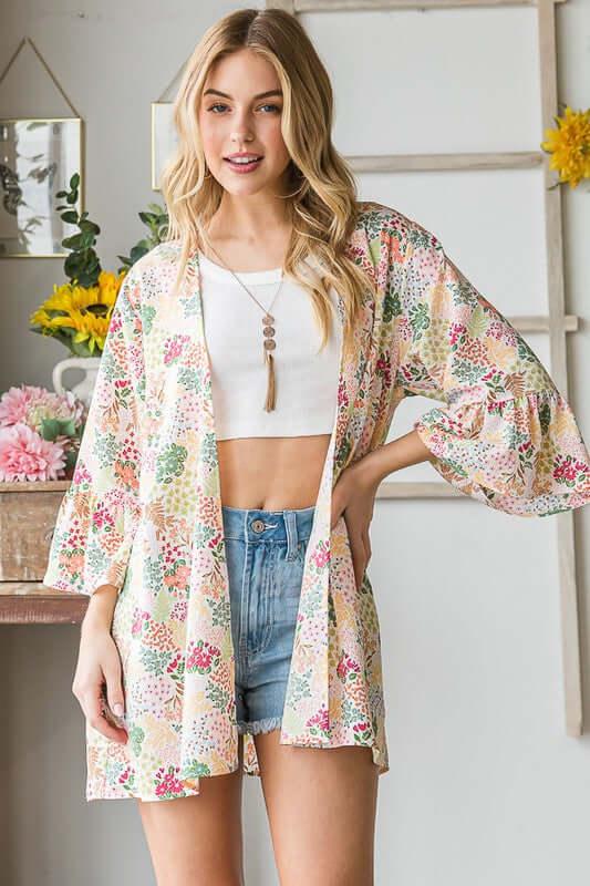 Heimish Full Size Multi Color Floral Open Cardigan Plus Size