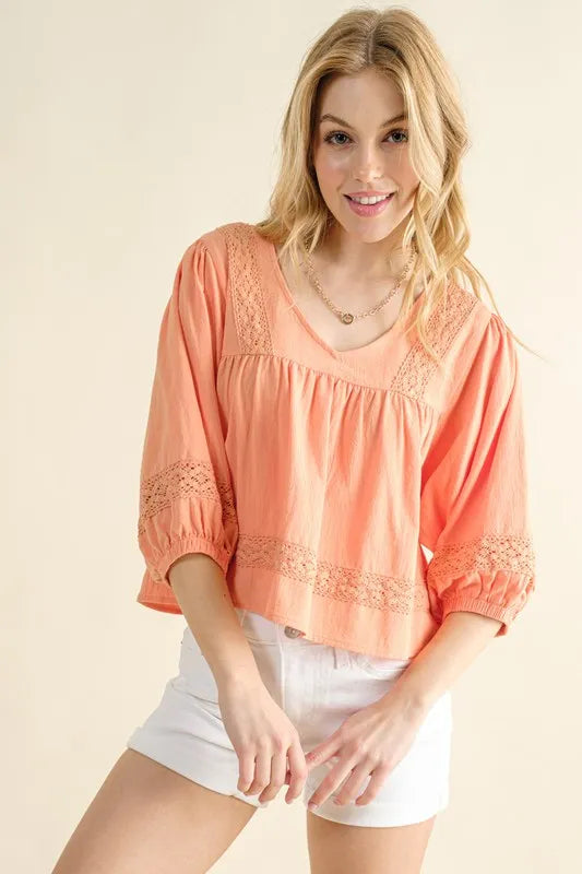 And The Why Lace Detailed V Neck Blouse Top