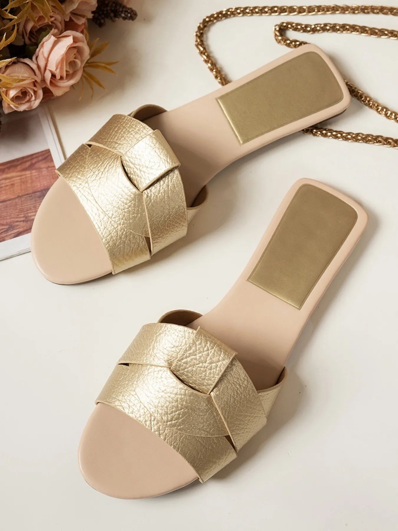 Open Toe Woven Leather Flats Sandals