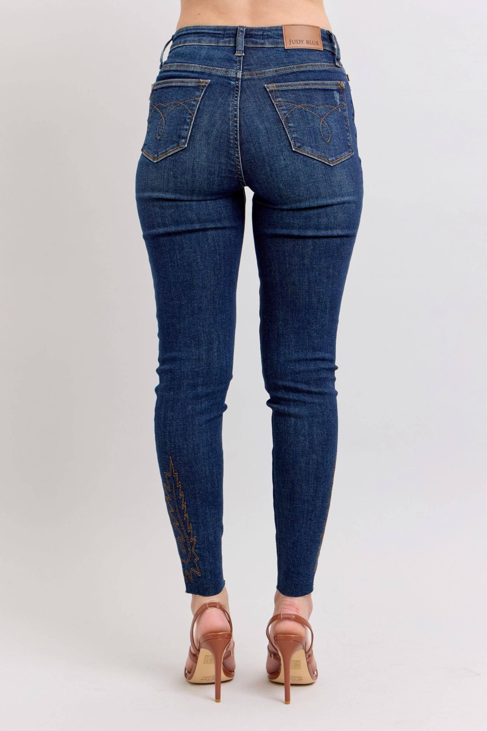 Judy Blue Full Size Embroidered High Rise Skinny Jeans Plus Size - Clothes For Her Online Store