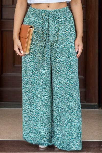 Plus Size Ditsy Floral Wide Lag Pants - Clothes For Her Online Store