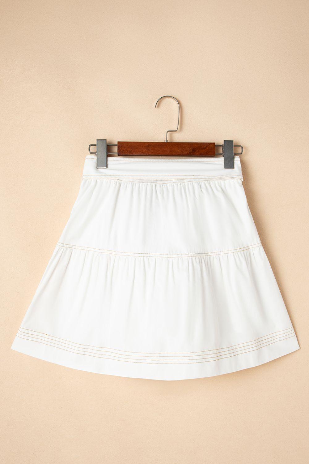 Contrast Stitching Trim Knotted High Waist A-Line Mini Skirt