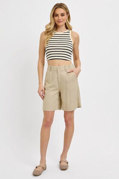 RISEN High Rise Pleated Front Shorts