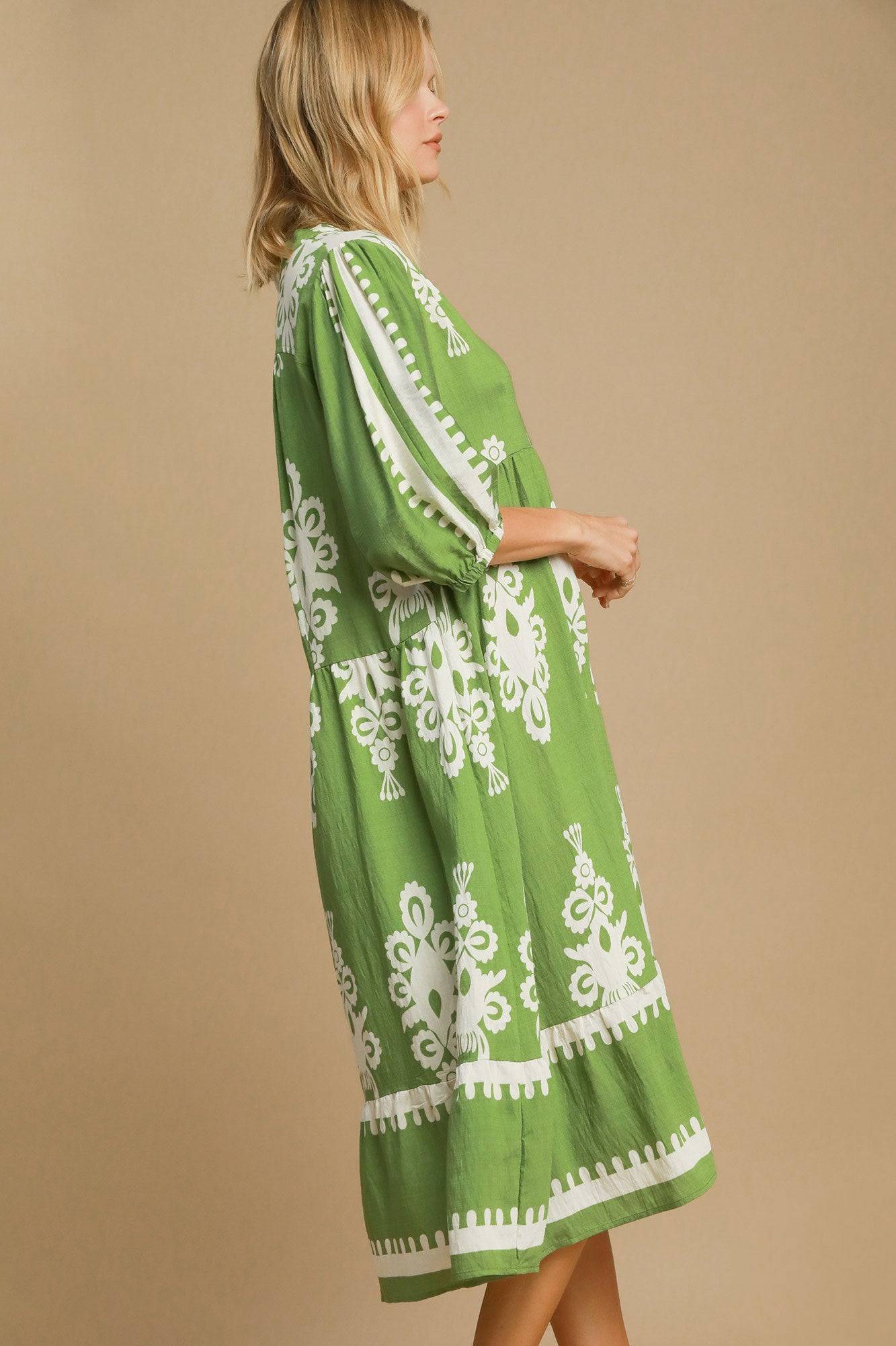 Umgee Printed Notched Midi Dress - Clothes For Her Online Store