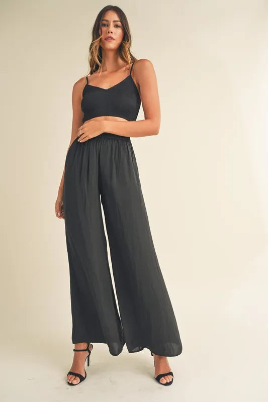 MABLE Smocked Bralette Crop Top and Wide Leg Pants Set - Clothes For Her Online Store