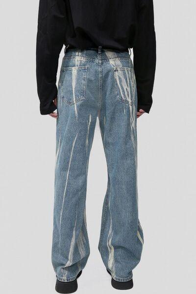 Paint Wide Leg Men's Jeans with Pockets