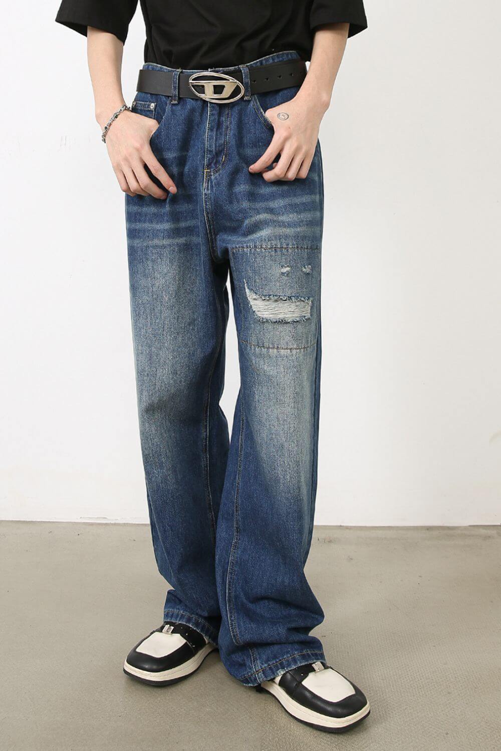 Men's Distressed Jeans with Pockets