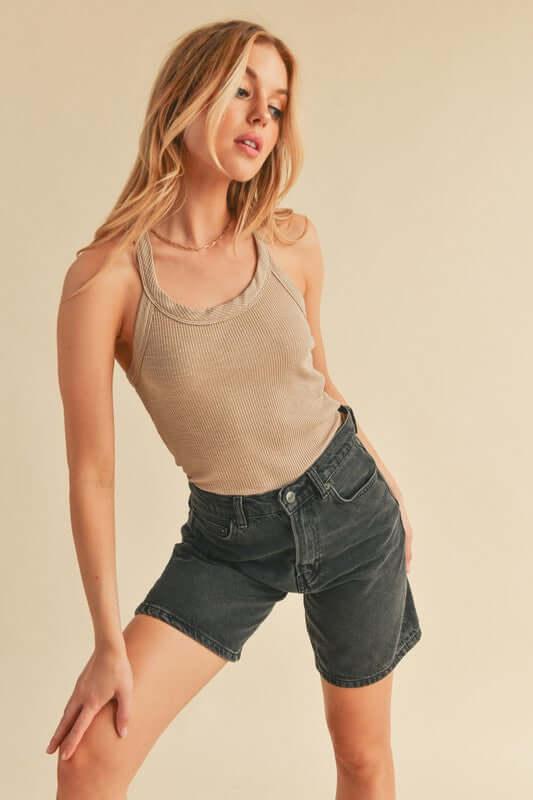 Aemi + Co Scoop Neck Ribbed Tank - Clothes For Her Online Store