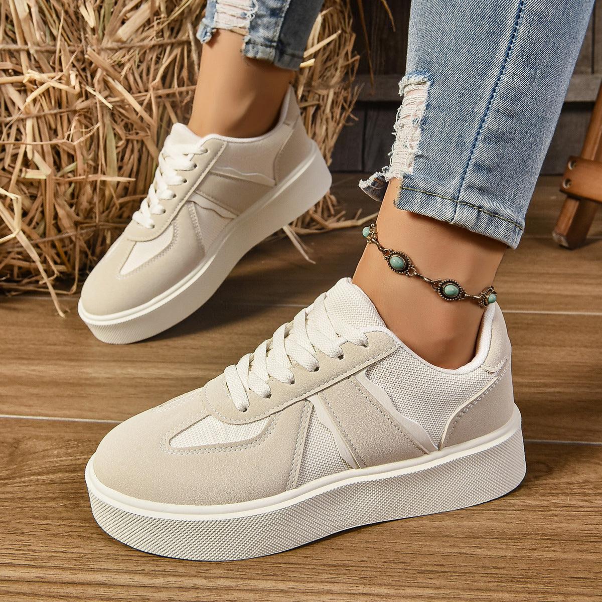 Lace Up Round Toe Contrast Sneakers