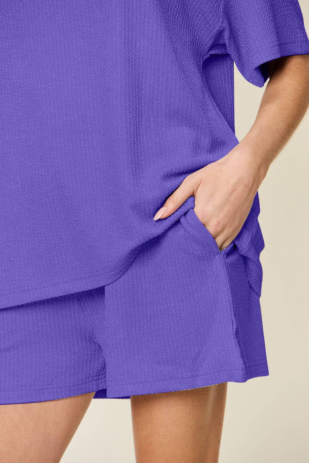 Double Take Basic style Round Neck Solid Set - Clothes For Her Online Store