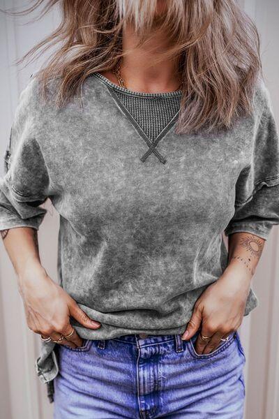 Mineral Wash Drop Shoulder Round Neck T-Shirt