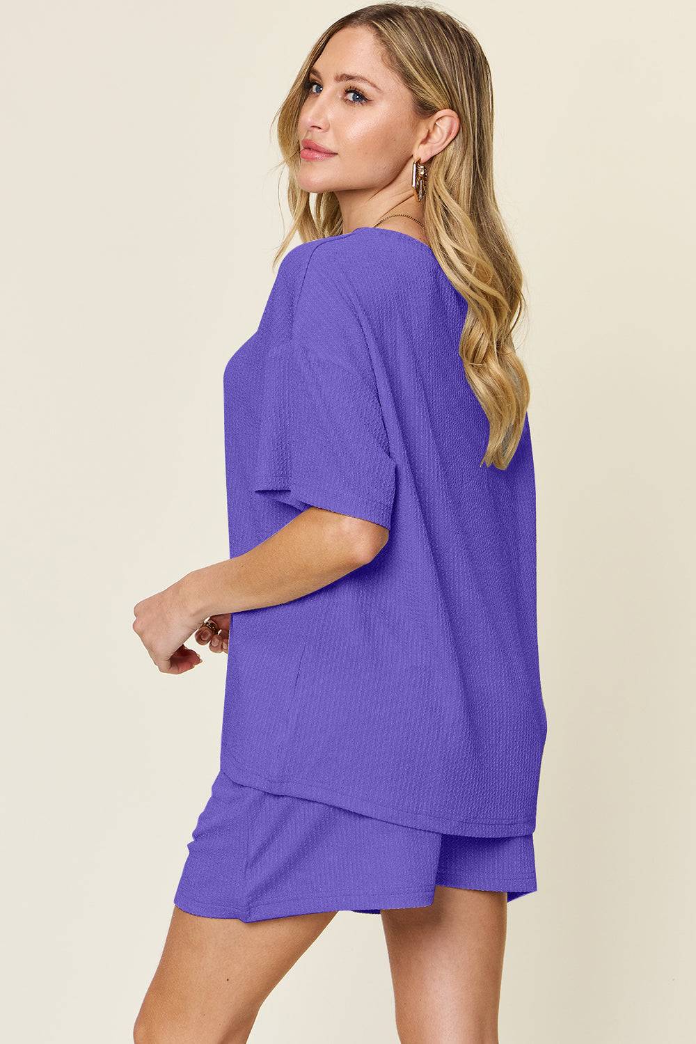 Double Take Basic style Round Neck Solid Set - Clothes For Her Online Store