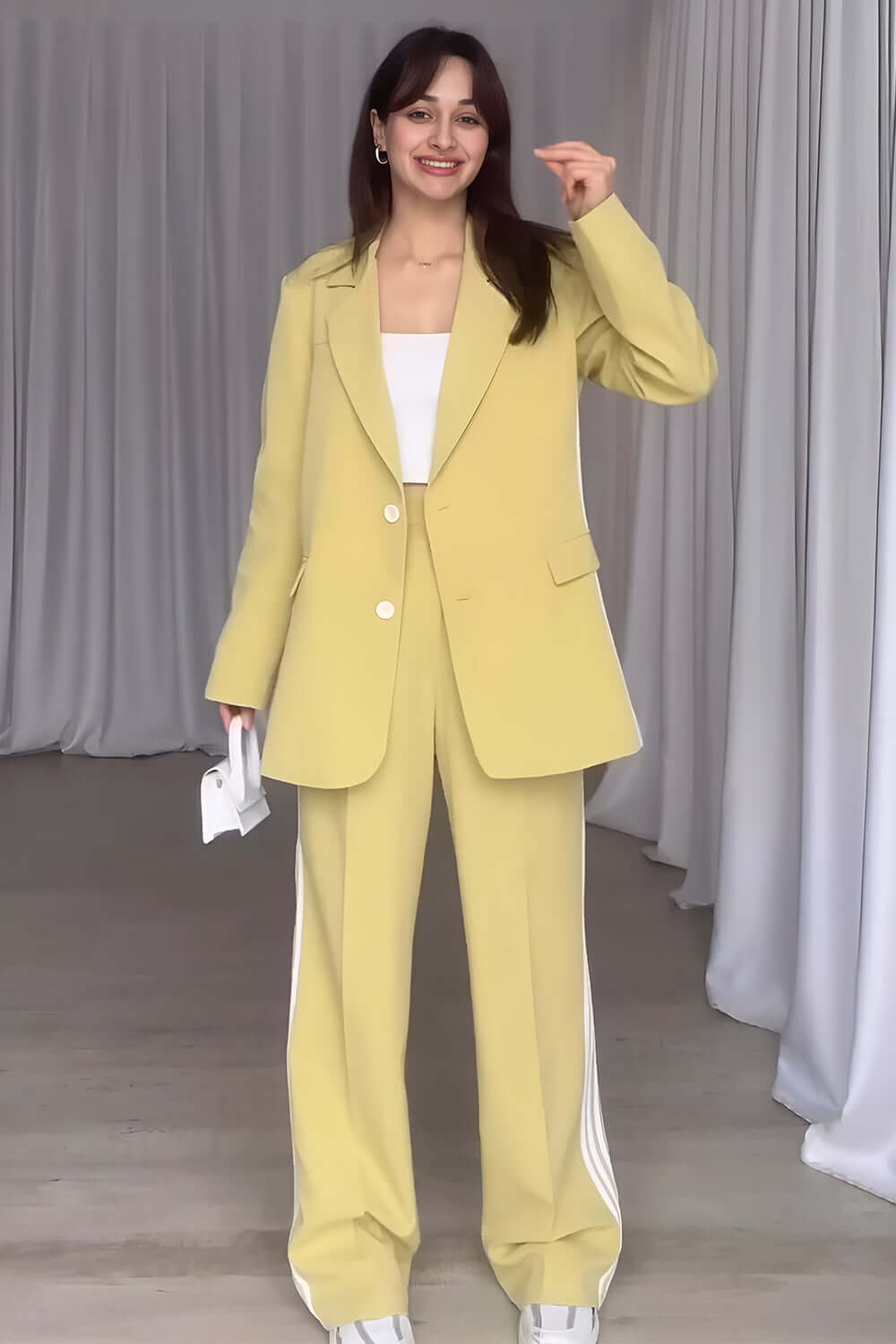 Side Striped Long Sleeve Blazer and Pants Set - Clothes For Her Online Store