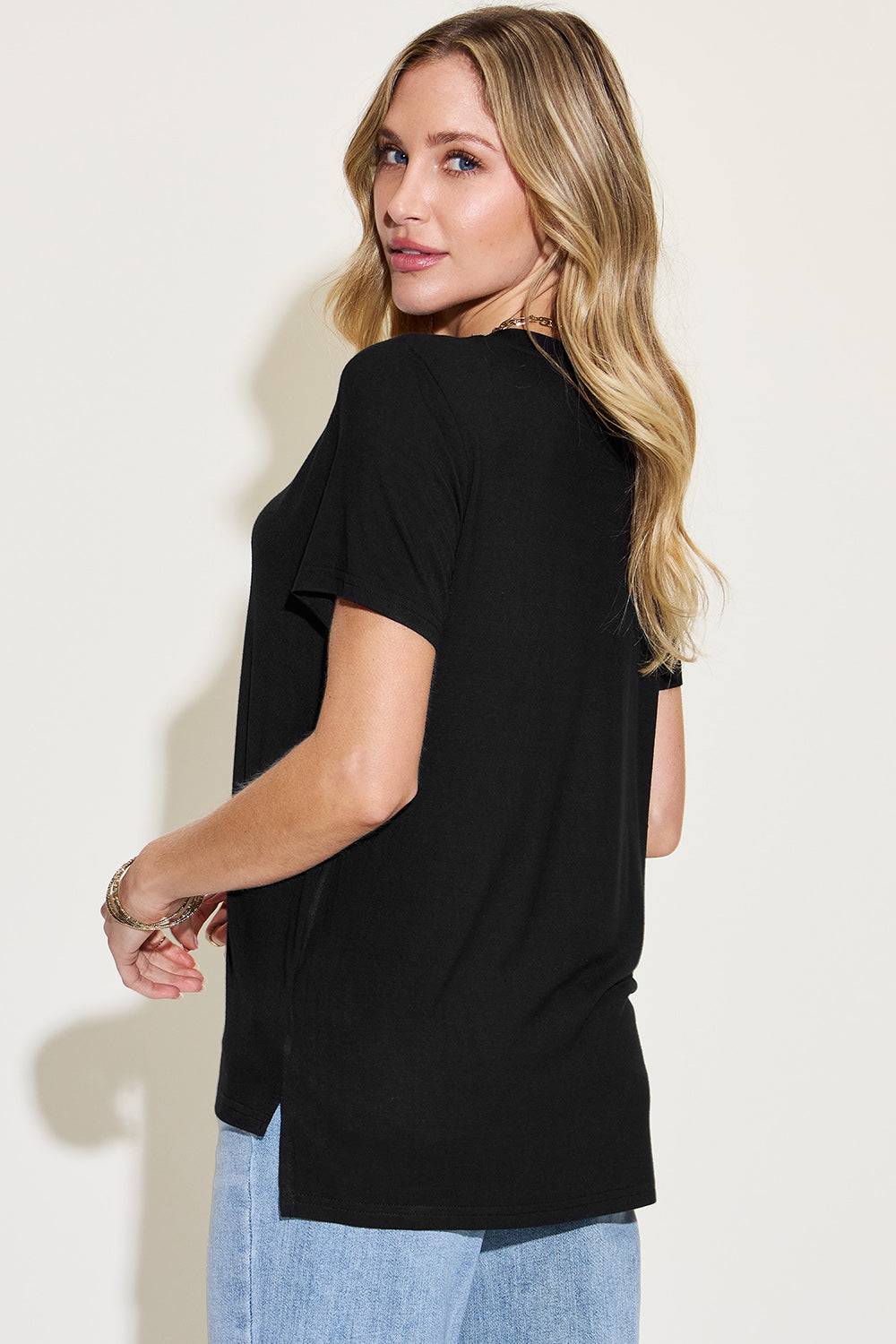 Basic Bae Full Size V-Neck High-Low T-Shirt - Clothes For Her Online Store