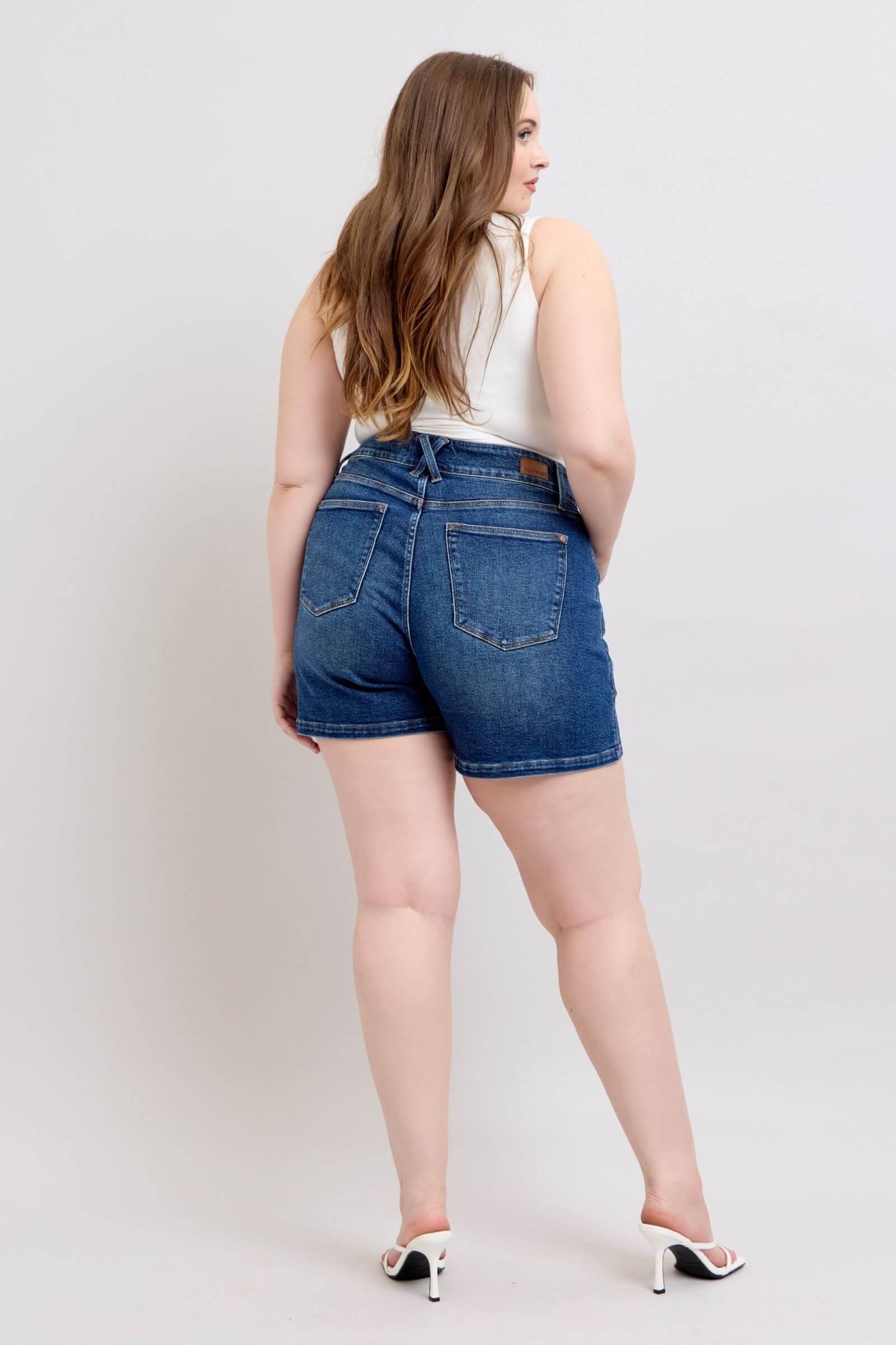 Judy Blue Full Size Double Button Waistband Denim Shorts Plus Size