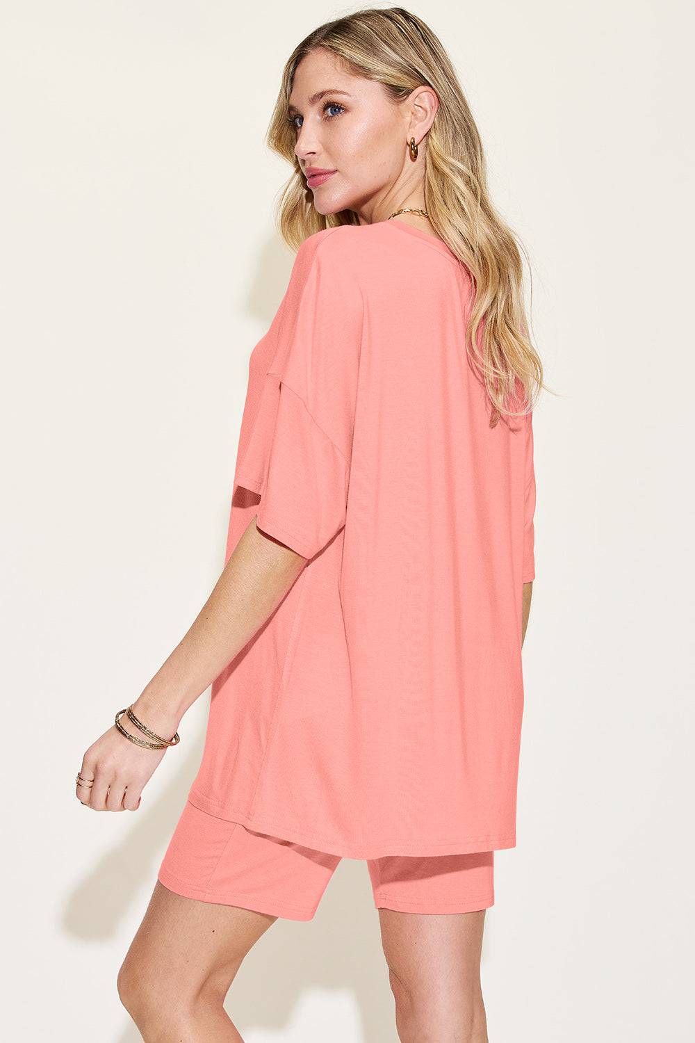 Basic Bae Bamboo Full Size V-Neck Drop Shoulder T-Shirt and Shorts Set - Clothes For Her Online Store