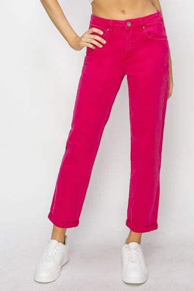 RISEN High Waist Rolled Hem Straight Jeans - Clothes For Her Online Store