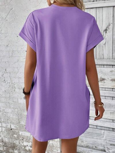 Round Neck Short Sleeve Mini Tee Dress with Pockets - Clothes For Her Online Store