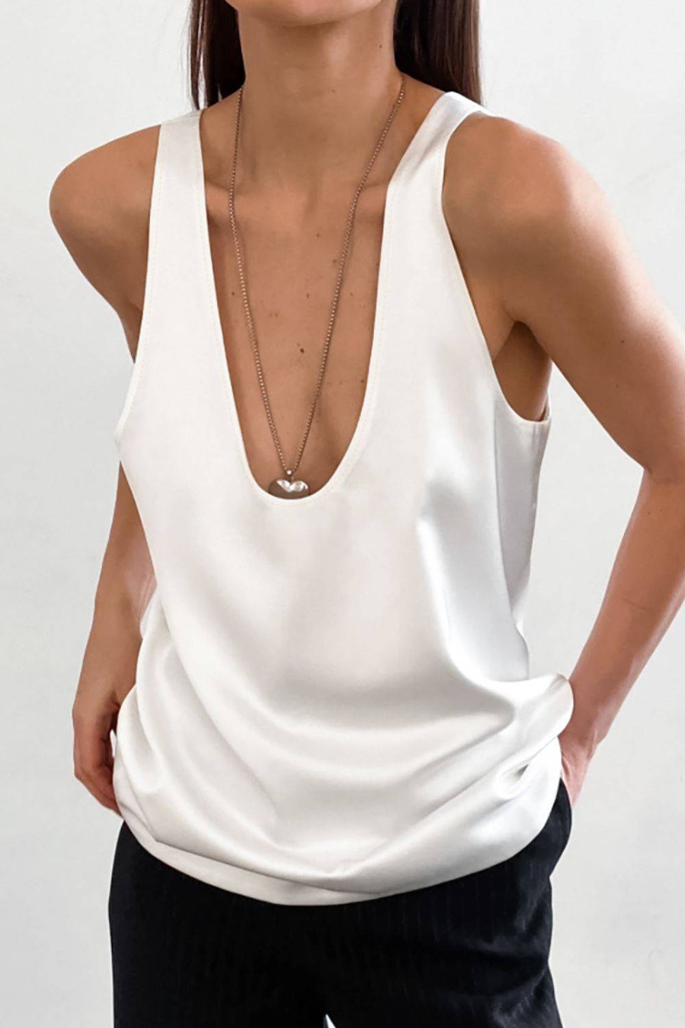Scoop Neck Wide Strap Tank - Clothes For Her Online Store
