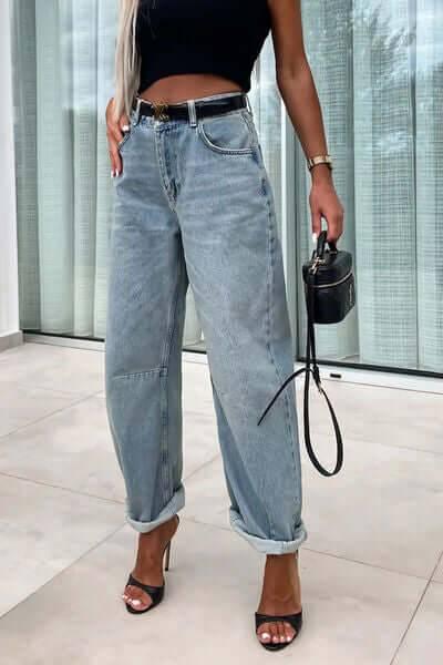 Cuffed Jeans with Pockets