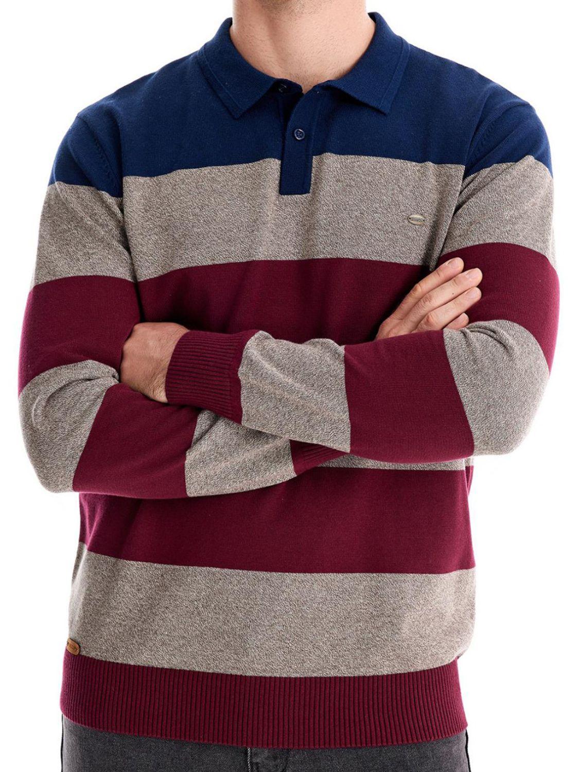 Men's Striped Long Sleeve Knit Polo - Clothes For Her Online Store