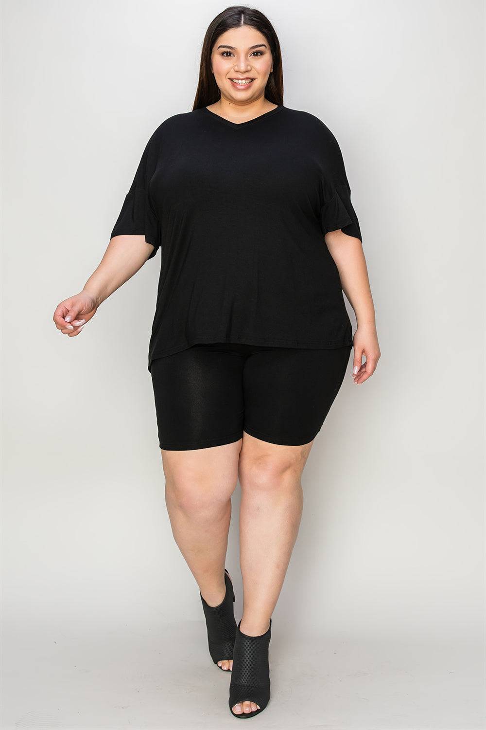 Basic Bae Bamboo Full Size V-Neck Drop Shoulder T-Shirt and Shorts Set - Clothes For Her Online Store