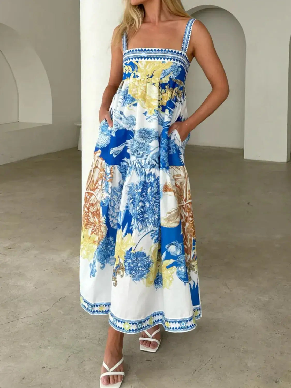 Pocketed Printed Sleeveless Cami Dress