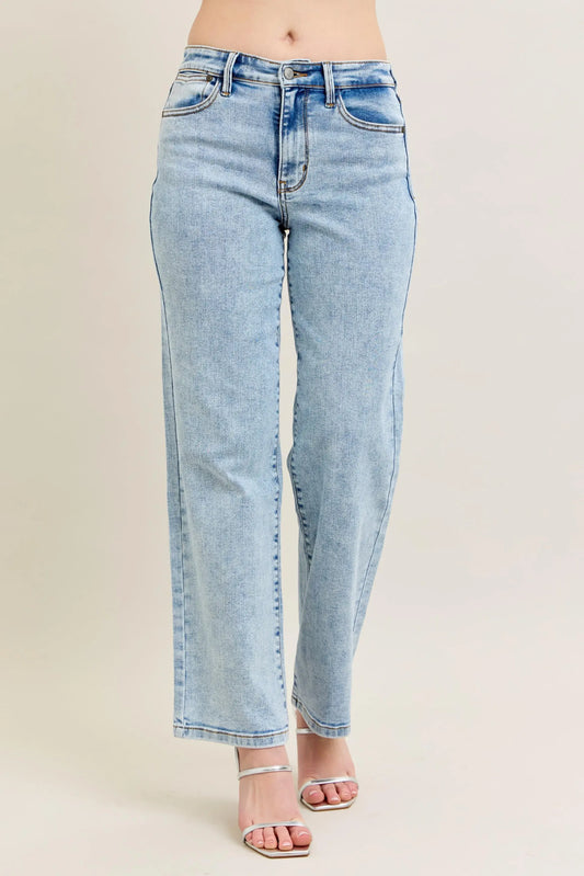 Judy Blue Full Size High Waist Stone Wash Straight Jeans Plus Size - Clothes For Her Online Store