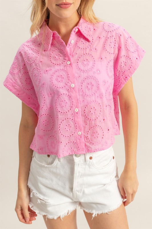 HYFVE Lightweight Eyelet Button Down Short Sleeve Shirt - Clothes For Her Online Store