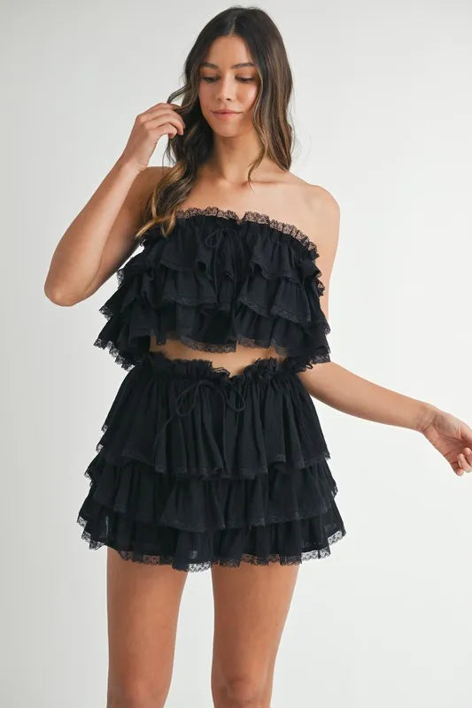 MABLE Ruffle Layered Crop Top and Mini Skirt Set - Clothes For Her Online Store