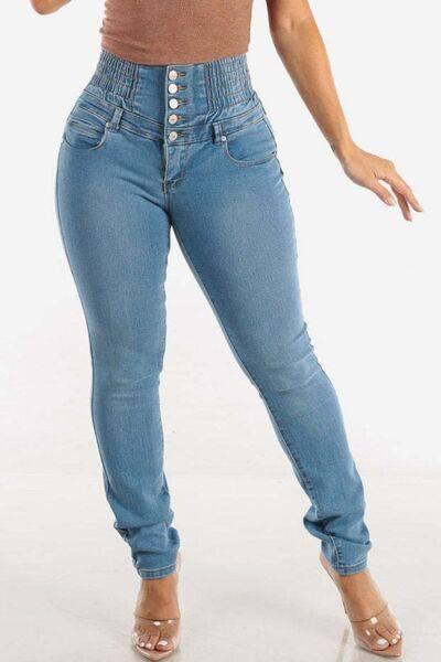 High Waist Buttoned Skinny Hip Lifting Jeans