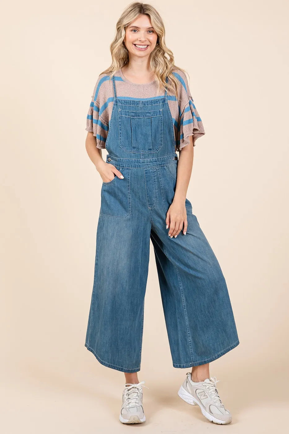 Mittoshop Denim Tie Back Sleeveless Wide Leg Overalls - Clothes For Her Online Store
