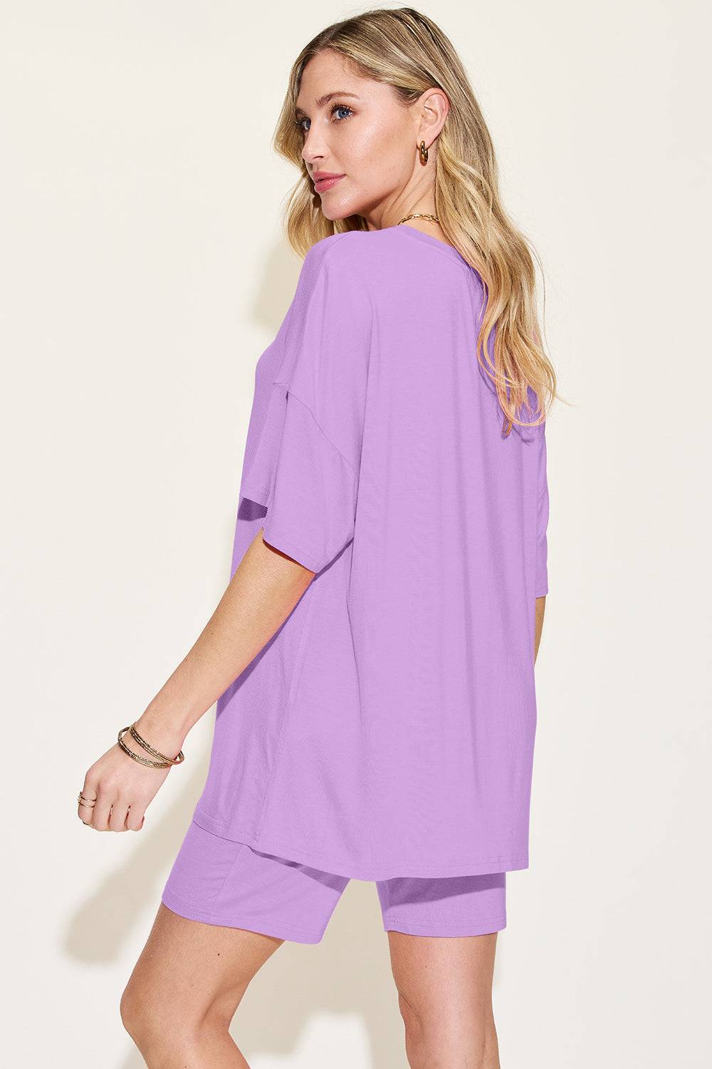 Basic Bae Bamboo Full Size V-Neck Drop Shoulder T-Shirt and Shorts Set - Clothes For Her Online Store