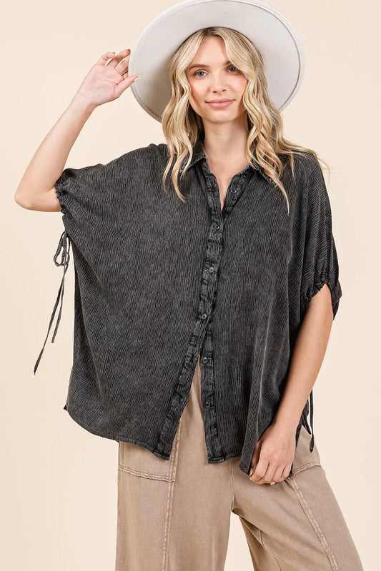 Mittoshop Mineral Wash Loose Fit Button Down Shirt