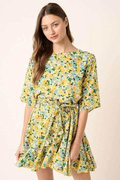 Mittoshop Floral Tie Waist Half Sleeve Mini Dress - Clothes For Her Online Store